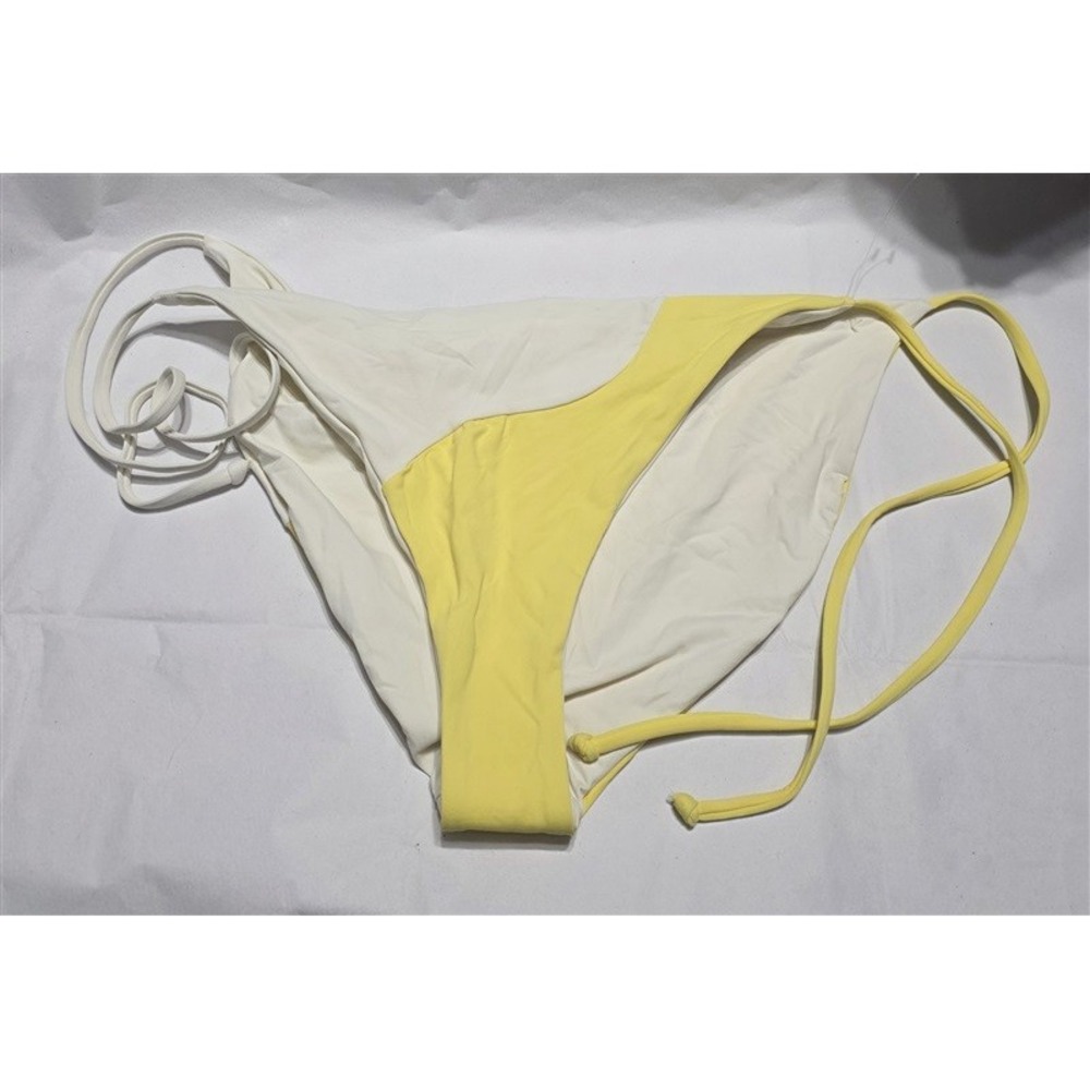 NWOT L*Space XL Dani Yellow White Reversible Tie Side Bikini Bottom 132437